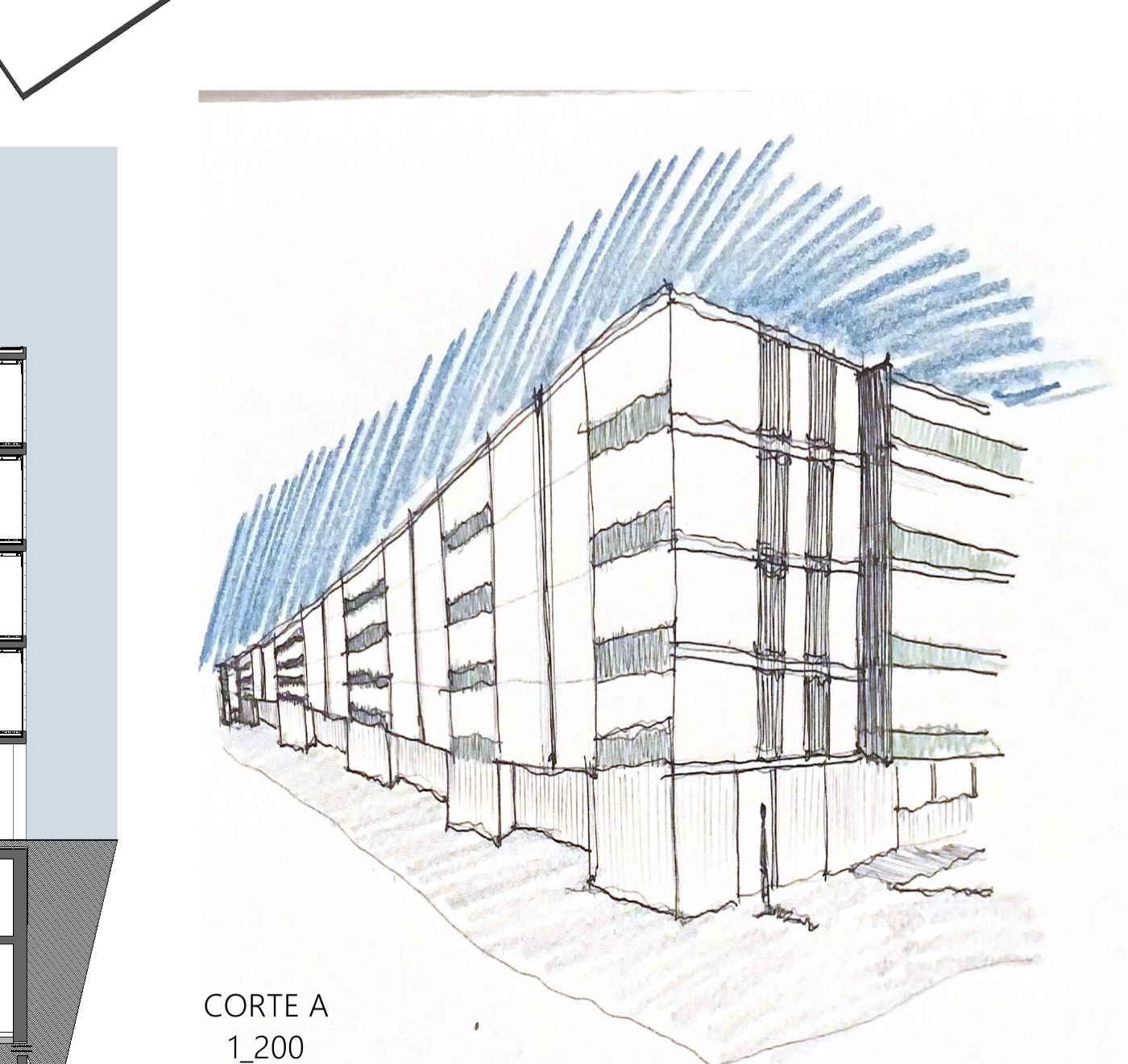 The Architect's hand sketch of the block
